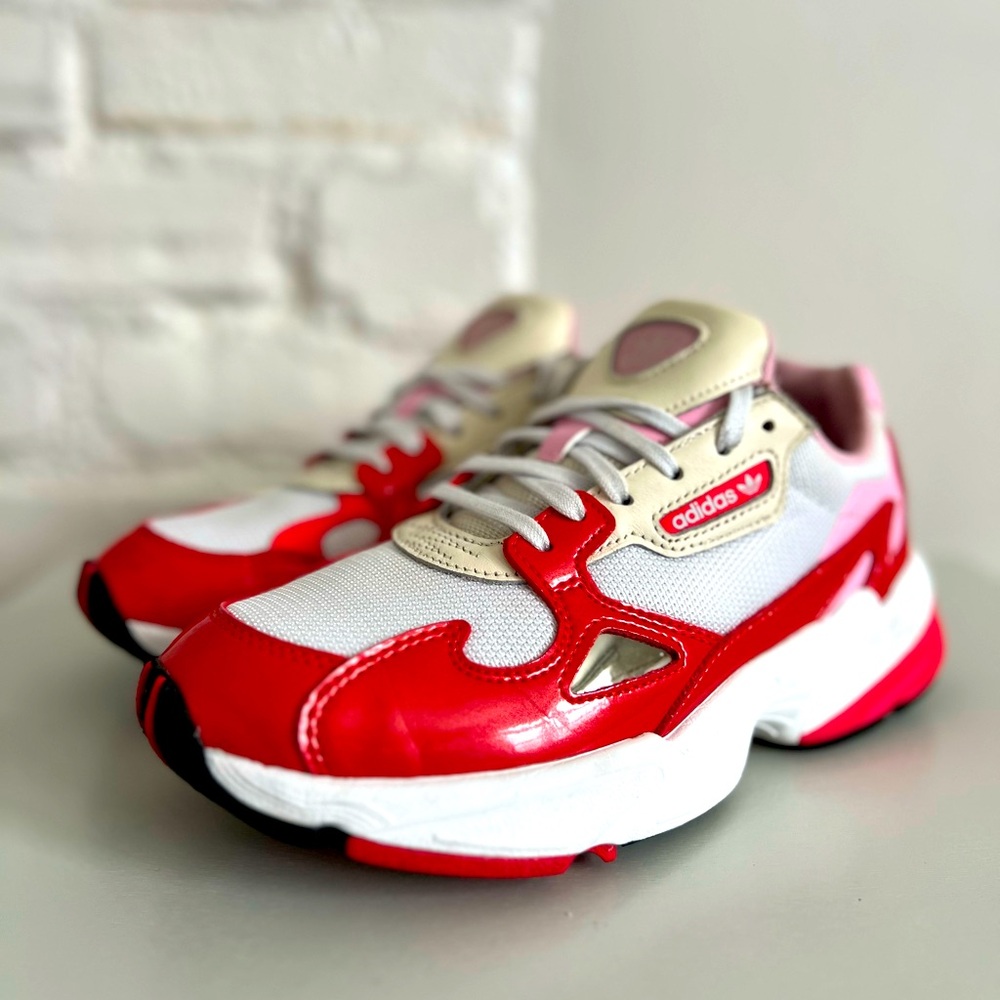Women’s Adidas Falcon Red White and Pink Sneakers Size 7